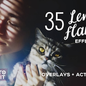 Lens Flare Effect Photoshop Overlays Actions — Package of Textures in with quick Actions, Photo Collection, Download