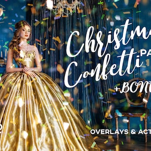 Colorful Digital Christmas Confetti And Glitter Overlays Effects Photoshop Actions — Download Package with Bonus Magic Dust, Texture Pack