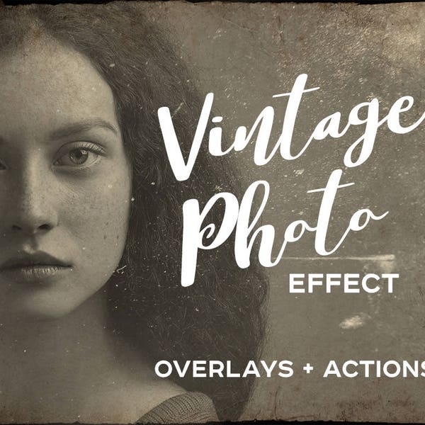 Oud vintage uitziend foto-effect Overlay Photoshop-acties - Download pakket met overlays met acties, fotocollectie, textuurpakket