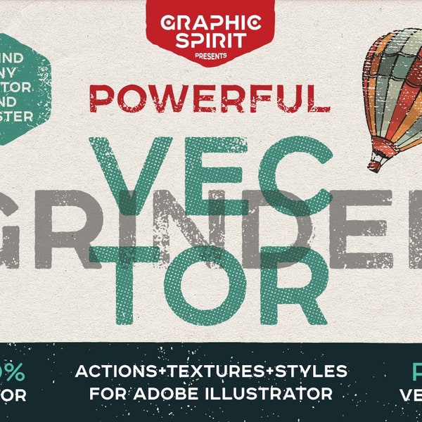 Actions vectorielles GRINDER Toolkit pour Adobe Illustrator - Texture grunge, effet ancien, demi-teinte, masque d'écrêtage, effet hipster, texture de détresse