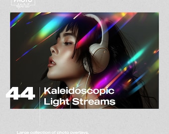 May include: A collection of 44 kaleidoscopic light stream overlays for photos. Large collection of photo overlays.