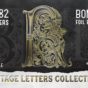 Monogramas VINTAGE LETRAS Libro vectorial Fuentes del alfabeto, PNG, EPS, Estilo retro, Gótico, Celta, Negro, Venta de la colección Ultimate