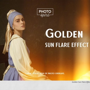 Golden Sun Flare Overlay Effect II - Sunshine Photo Effects for Photoshop. Sun Glow, Light Leaks, Sunlight Overlays, Light Flares Overlays.