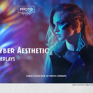 Cyber Aesthetic Overlays with Action for Photoshop - design photo in style Cyber. Glow Effect, Light, Flare, Art, Hipster, Color Gradient