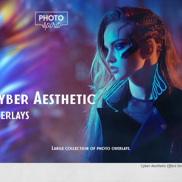 Superpositions cyber-esthétiques avec action pour Photoshop - concevez des photos avec un style cybernétique. Effet phosphorescent, Lumière, Flare, Art artistique, Branché, Dégradé de couleur
