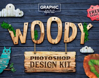 WOODY Photoshop Design Kit: Wooden Effects, Textures, Brushes