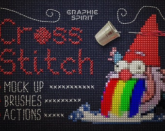 Cross Stitch - Action for Adobe Photoshop. Cross-stitch style, Embroidery Effect, Embroidery Brushes, Canvas Styles, Brushes, Patterns.