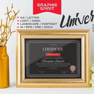 Customizable Certificate Template for Adobe Illustrator, Corel Draw, Adobe Photoshop, Word. Diploma Tunable Template Eps, Custom Certificate