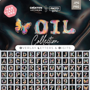 Sobreposições de letras líquidas com manchas de óleo PNG e JPEG – alfabeto de arco-íris vibrante e iridescente para designs gráficos ousados, fluidos e atraentes