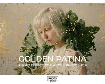 Golden Patina Photo Effect: Vintage Textures, Brushes (PSD Template)