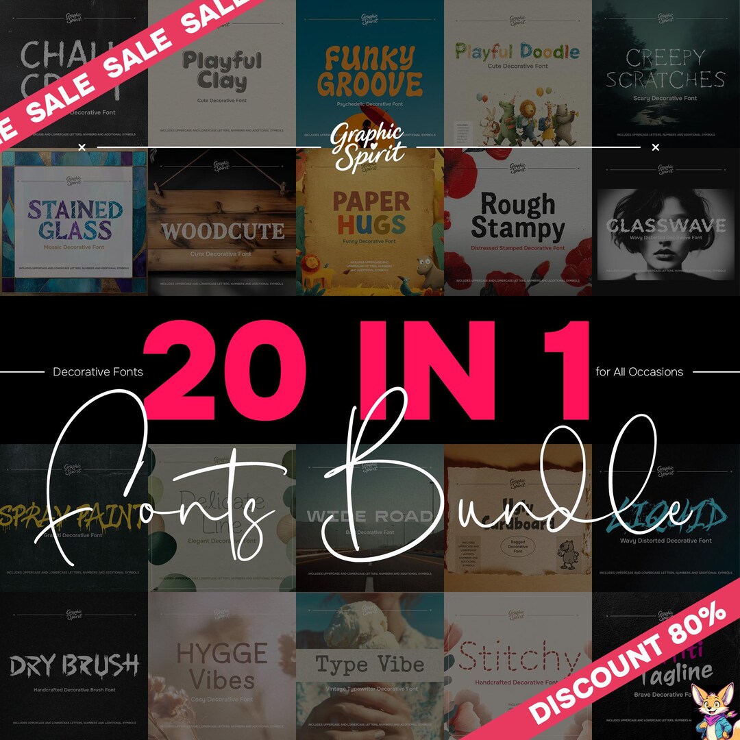 20 IN 1 Decorative Fonts Bundle - Handwritten, Script, Modern, Vintage ...