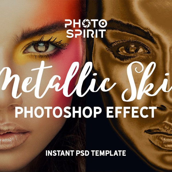 Metallic Skin Effect for Photoshop - Metallic Skin Effect, Gold Skin, Silver Skin, Smart Layers, Skin Retouch, Skin Color, Metallic Style.