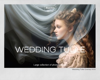 Hochzeit-Tüll-Foto-Overlay-Effekt, Adobe Photoshop-Aktionen, eleganter transparenter Stoff, weiches weißes Tuch, Stil der Brautfotografie, Fotodesign.