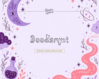 Doodlemyst Mystical Doodle Outline Display Font for journals, stationery, astrology projects, stickers