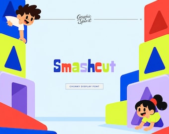 Smashcut Chunky Playful Display Font for children's branding, toys, education, packaging