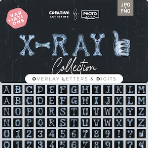X-Ray Bone Alphabet Overlays: Spooky Skeletal Font (PNG & JPEG)