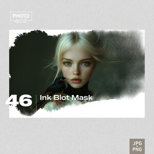 May include: A woman with blonde hair and a black bird on her shoulder. The image is framed with a black ink blot and the text "Ink Blot Mask" and "46".