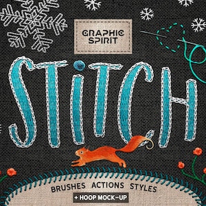 STITCH pour Adobe Photoshop : pinceaux, actions, styles. Style de piqûre, points de fil, textures et tissus, point pour cuir, point pour couverture.
