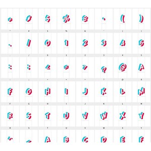 Puede incluir: Un alfabeto de fuente 3D con letras y n&uacute;meros azules y rosas. Las letras y los n&uacute;meros est&aacute;n en un estilo negrita y en bloque.