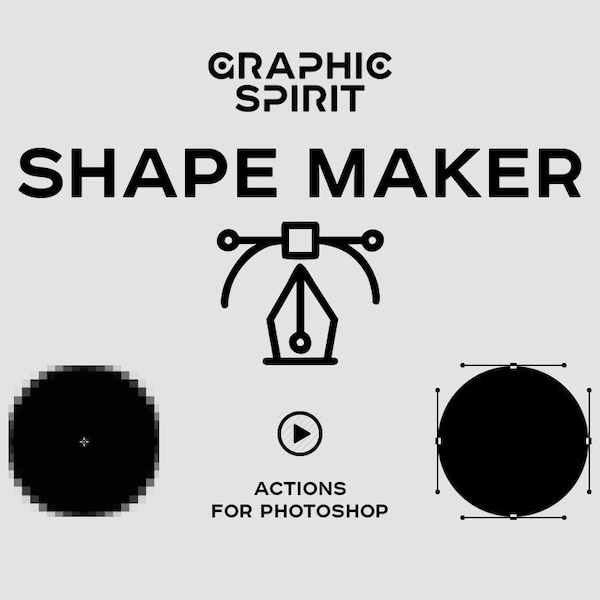 Path & Shape Maker for Adobe Photoshop - Action for one-click convert any layer in the shape and path. One-click Effect, Png, Svg, Vector.