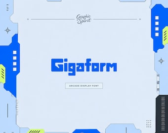 Gigaform Modular Arcade Display Font for game interfaces, tech branding, posters, packaging