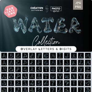 Floating Water Letters Overlays Collection PNG and JPEG – Ethereal Alphabet Set with Liquid and Ripple Effects