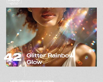 Glitter Rainbow Glow Photo Overlays – Add Whimsical, Sparkling Effects to Your Photos. Adobe Photoshop Actions, Presets, Style. Prom Filter.