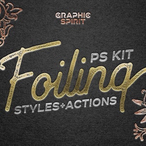 SELLO DE LÁMINA Estilos y acciones de Photoshop: Efecto de lámina, Texturas de lámina, Lámina holográfica, Estampado de lámina, Relieve de lámina, Letras vintage.