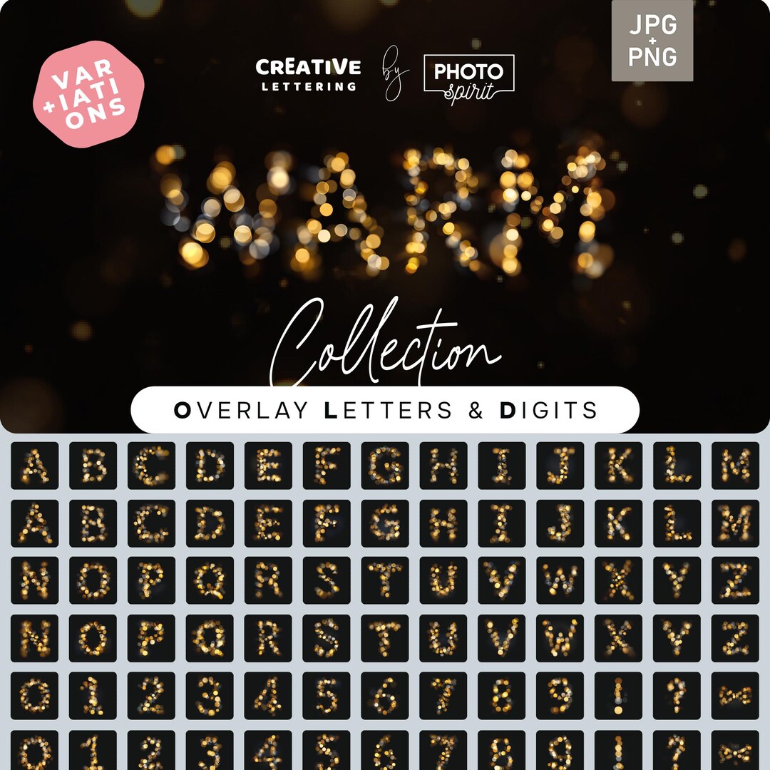 Overlays Using Letters Golden Bokeh Letters Overlay: PNG & JPEG Alphabet Set - Etsy