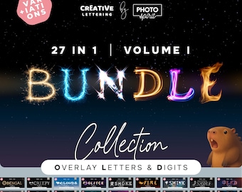 Overlay Letters PNG JPEG Bundle: 27 in 1 Font Collection