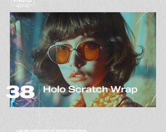 Holo Scratch Wrap Effect Overlays: Transform Your Photos with Unique Textures, Adobe Photoshop Actions, Style, Photo Design