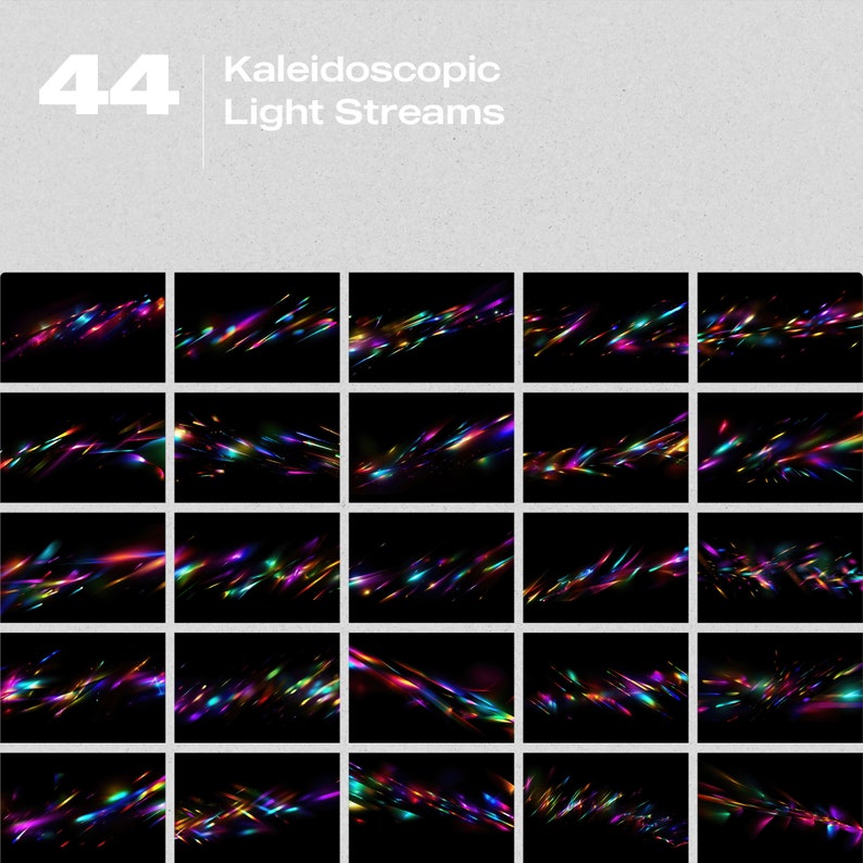 May include: A collection of 20 digital images featuring kaleidoscopic light streams in various colors and patterns. The images are arranged in a grid of 5 rows and 4 columns.