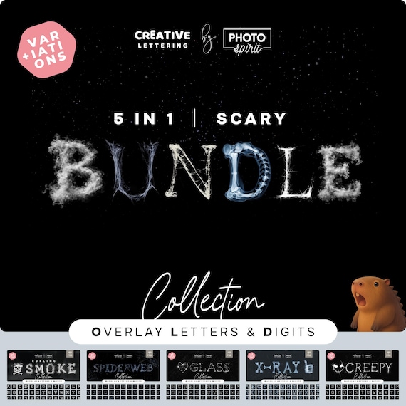 Dark Horror Alphabet Overlays: Spooky Text Effects (5000x5000px Collection)