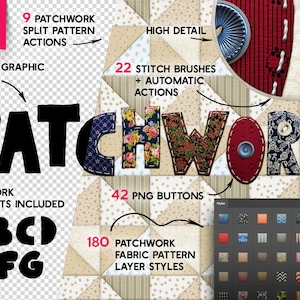 Patchwork Photoshop-lagerstilar: Verktygssats för tygstruktur (digital nedladdning) bild 2