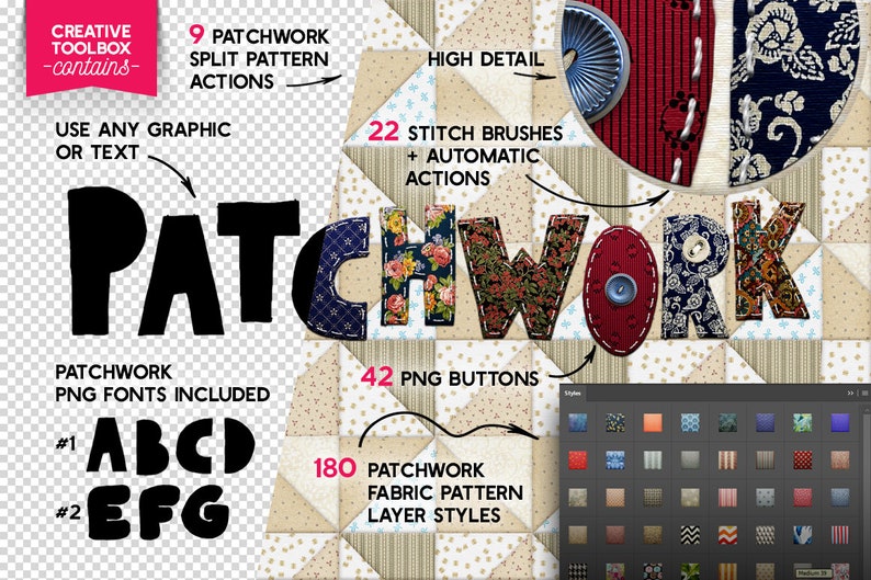 Patchwork Photoshop-lagerstilar: Verktygssats för tygstruktur (digital nedladdning) bild 2
