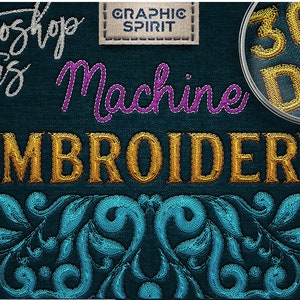 Adobe Photoshop用機械刺繍アクション - リアルな刺繍効果。刺繍スタイル、刺繍テクスチャ、ステッチブラシPhotoshop