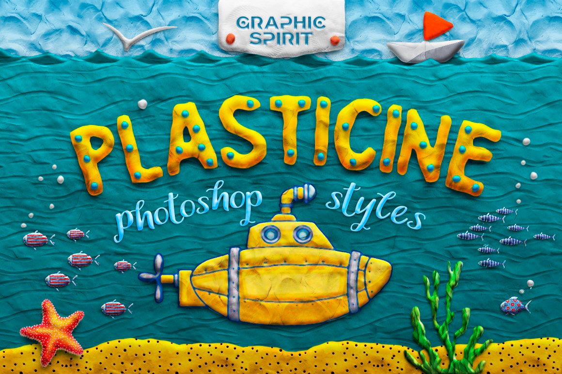 PLASTICINE Toolkit for Adobe Photoshop - realistic textures of clay, volume effects and action. Clay Style, Text Effect, Plasticine Art.