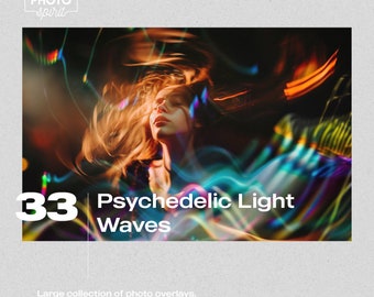 Psychedelic Light Waves Overlays - Transform Photos with Stunning Effects, Adobe Photoshop Actions, Style, Photo Design