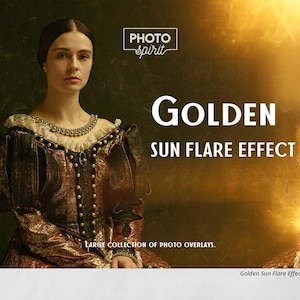Golden Sun Flare Overlay Effect I - Sunshine Photo Effects for Photoshop. Sun Glow, Light Leaks, Sunlight Overlays, Light Flares Overlays.