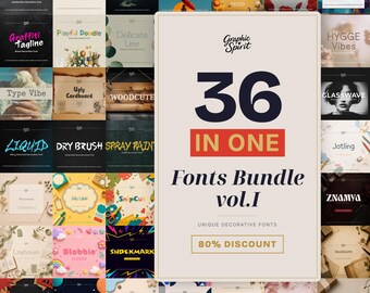 36 Decorative Fonts Bundle – Handwritten, Script, Modern, Vintage (Digital Download)