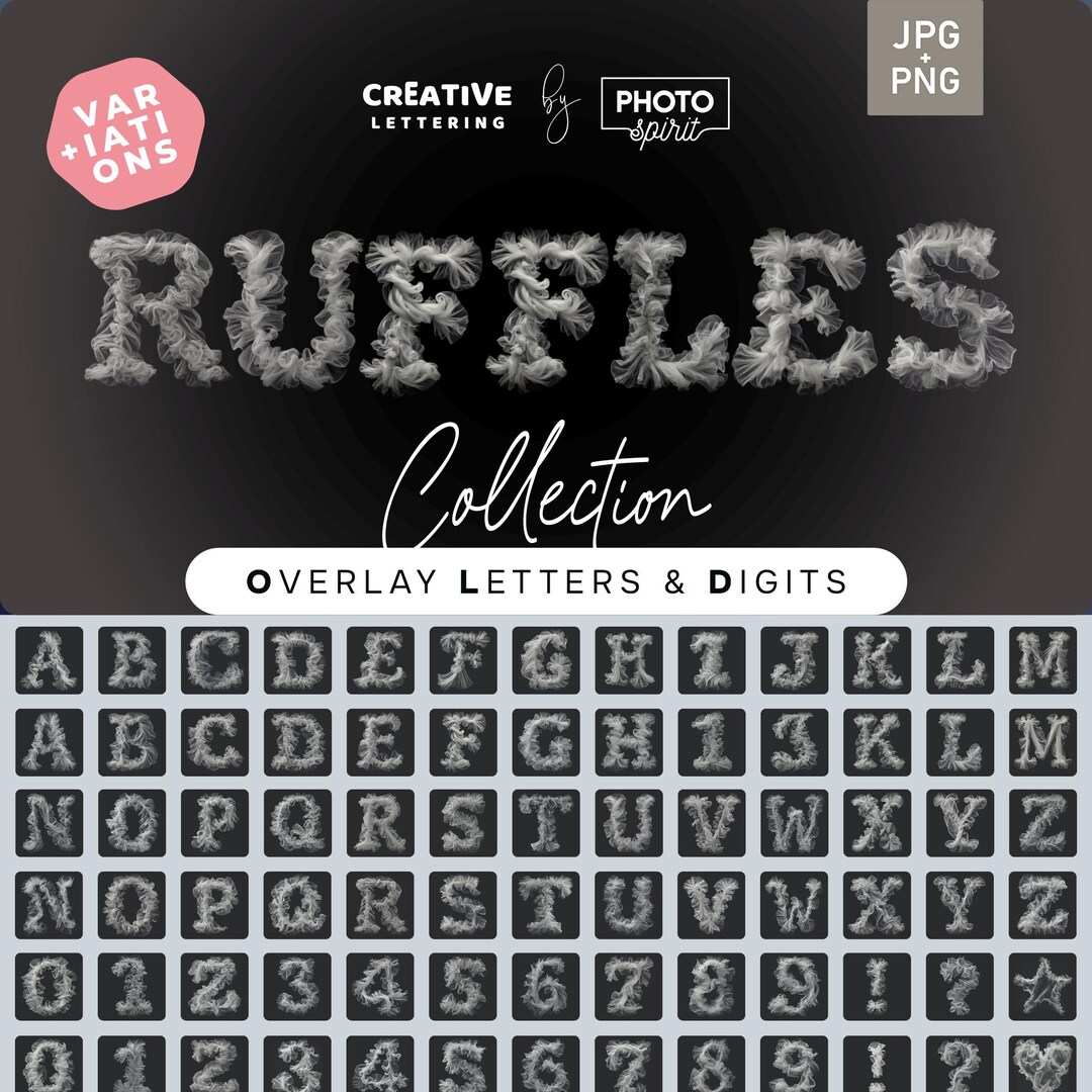 Chiffon Ruffle Letter Overlays: Elegant Alphabet Set (PNG & JPEG Files ...