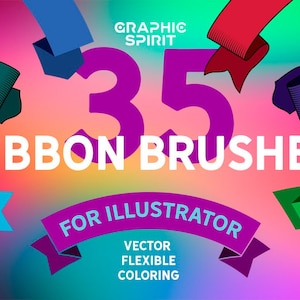 Vector Ribbon Brushes for Adobe Illustrator - ribbon in flat style. Brush Pack, Banner Brushes, Elegant Ribbon Brushes, Retro, Vintage.