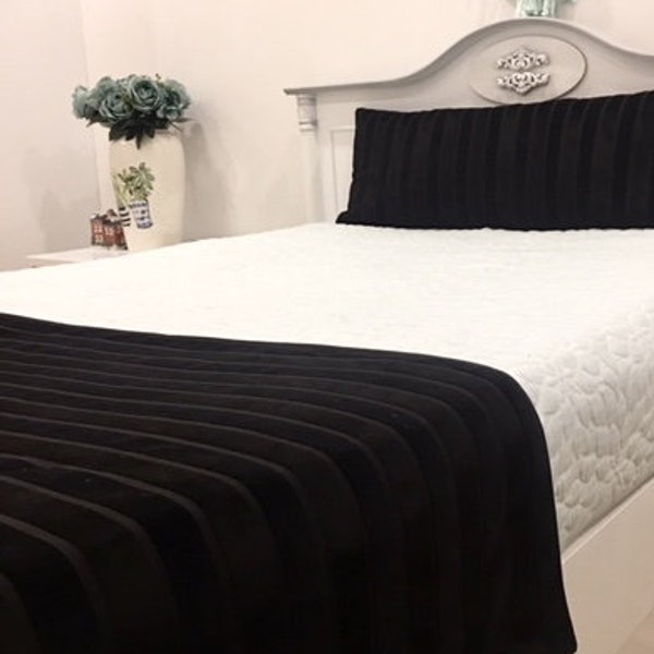 Double-Sided Black Velvet Bed Runner, Bed Scarf, Bed Cover, Twin Full King Queen Size Bed Runners, Velvet Bed Runners Long Pillow Bedrooms