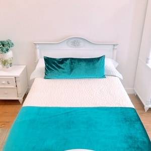 Double-Sided Turquoise Velvet Bed Runner, Runners, Bed Scarf, Bed Cover, Bed Throw, Twin Full King Queen Size Runners,Bed Spread For Bedroom