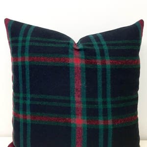 Navy Wool Pillow Cover, Cozy Decorative Throw Cushion Case, Boho Euro Sham, Plaid Xmas Holiday Decoration