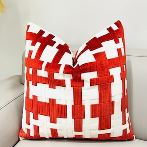 Light Red Velvet Pillow Cover, White Cushion Case, Modern Euro Sham, Custom Pillow Cover, Textured Velvet Accent Pillow, All Sizes 20X20