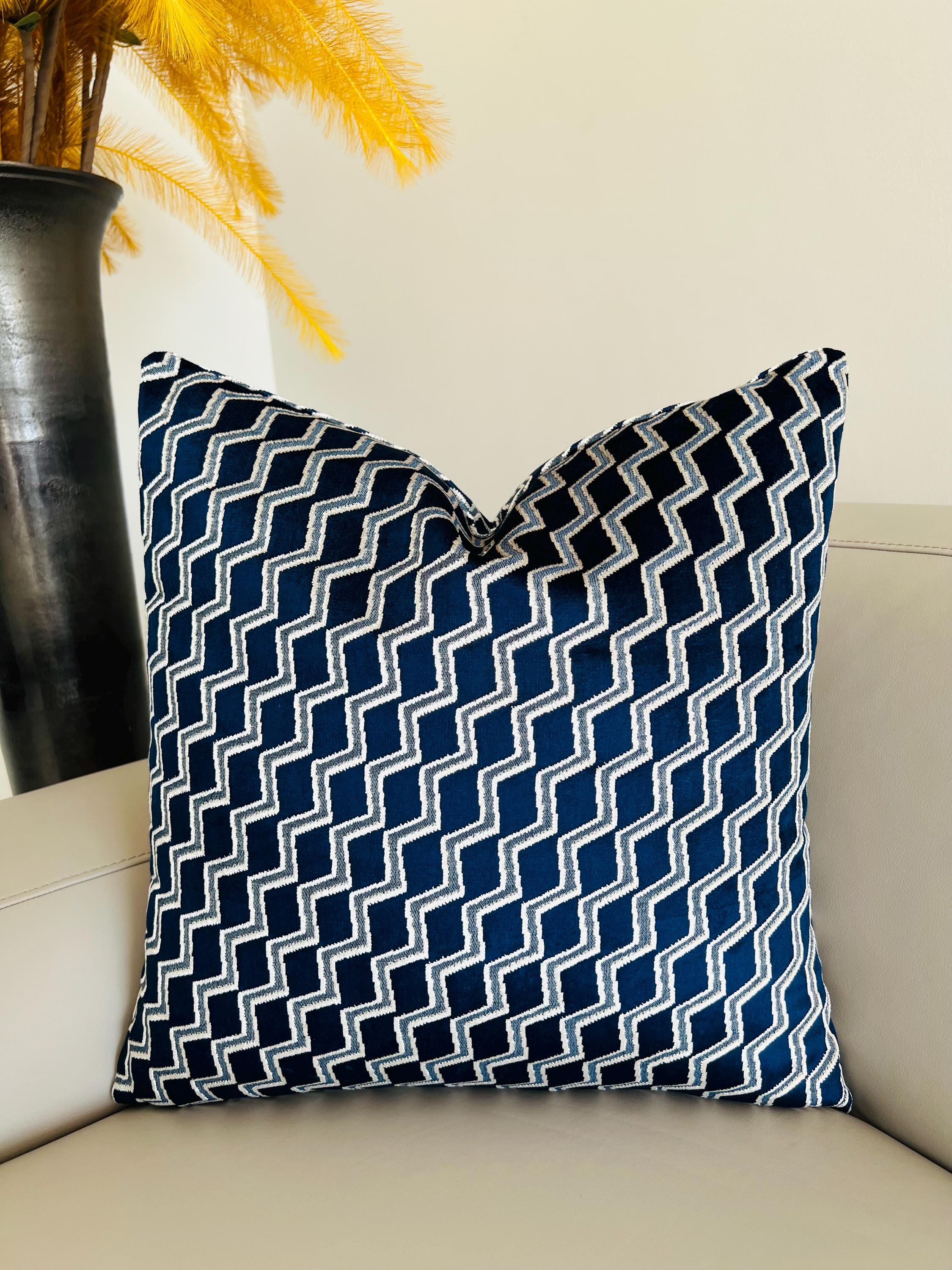 Navy Velvet Pillow Cover: Silver Accent, Cozy Couch Cushion