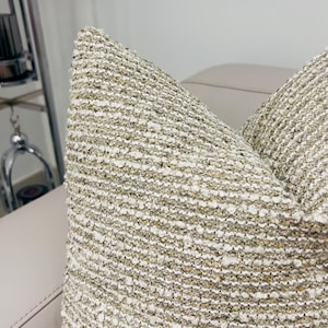 Textured Beige Throw Pillow Cover: Woven Boho Cushion