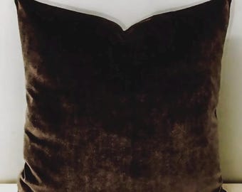 Handmade Brown Velvet Pillow Cover: Luxury Decorative Throw Cushion Case, Soft Euro Sham