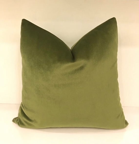 moss green velvet pillows